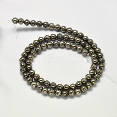 Natural Pyrite Round Beads Strands G-F197-10-4mm-1