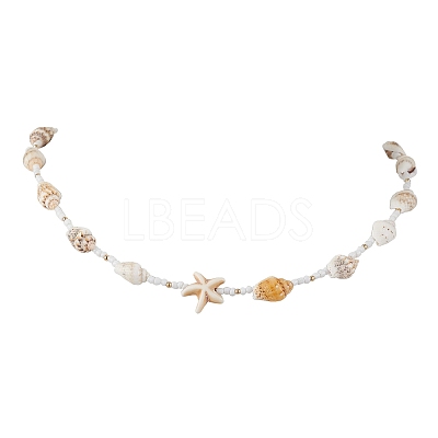 Synthetic Turquoise Starfish & Natural See Shell & Glass Seed Beaded Summer Beach Necklaces NJEW-TA00191-1