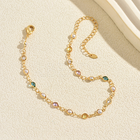 Beach Brass Plastic Flat Round Link Chain Anklets for Summer Casual and Vacation Wear MT7934-1