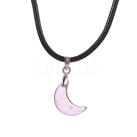 Glass Crescent Moon Pendant Necklaces NJEW-JN04579-04-1