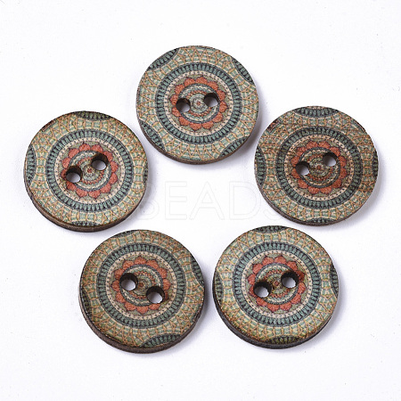 2-Hole Printed Wooden Buttons BUTT-ZX004-01A-06-1