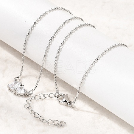 Brass Pave Cubic Zirconia Rectangle and Heart Pendant Cable Chain Necklaces KK-CBAB173-04P-04-1