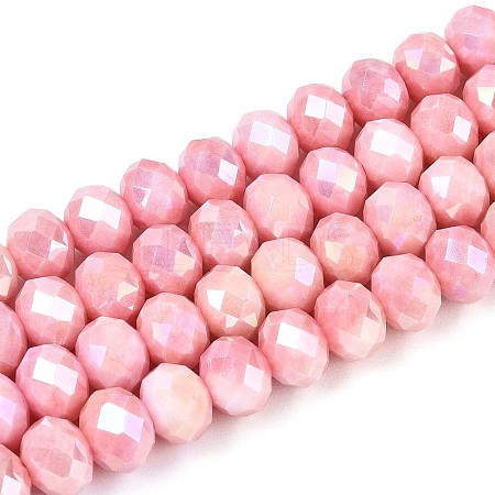 Anti-Tarnish Electroplate Rondelle Glass Beads Strands EGLA-T021-8mm-17-09-1