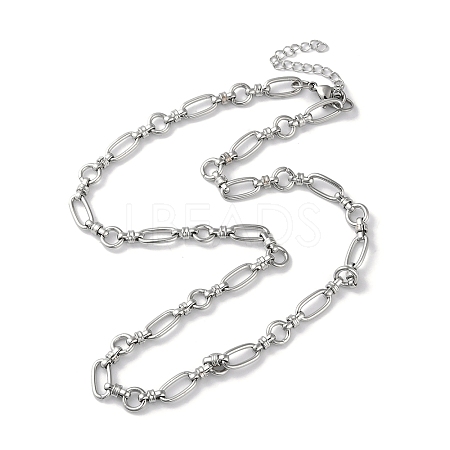 Non-Tarnish 304 Stainless Steel Oval & Ring Link Chain Necklaces for Women NJEW-D056-02P-1