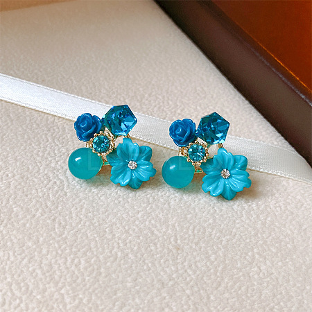 Flower Alloy Glass Stud Earrings FS-WG2DF47-03-1