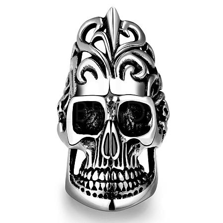 Fashion Skull 316L Surgical Stainless Steel Wide Band Rings RJEW-BB01142-10-1