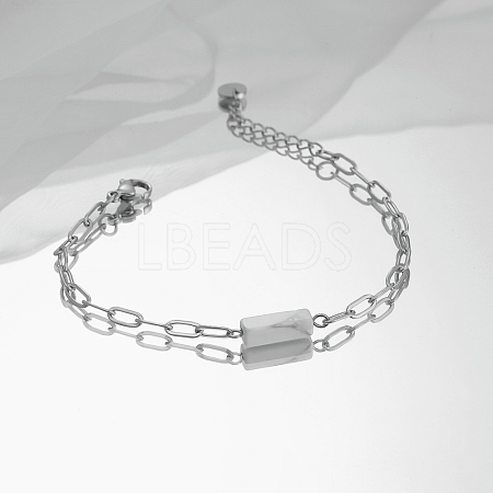 Natural Howlite Cube Link Bracelet with Stainless Steel Chains EY9385-2-1