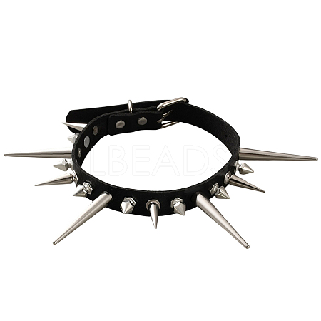 Punk Rock Style Alloy Spiked Cone Rivet Imitation Leather Chocker Necklaces NJEW-WH20011-10P-01-1