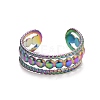 Ion Plating(IP) Rainbow Color  304 Stainless Steel Triple Line Open Cuff Ring for Women RJEW-C025-07M-2