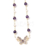 Natural Amethyst & Pearl Beaded Necklaces NJEW-L119-11G-2