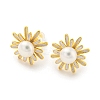 Brass Flower Stud Earrings with Natural Pearl EJEW-Z020-09G-1