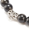 Natural Golden Sheen Obsidian Stretch Bracelet with Alloy Beads BJEW-JB08017-02-4