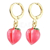 Fuchsia Peach Glass Dangle Leverback Earrings EJEW-P260-01G-1