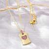Brass Micro Pave Cubic Zirconia Rectangle with Heart Pendant Adjustable Slider Necklaces KK-CBA4547-08G-05-2