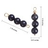 10Pcs Triple Natural Obsidian Round Beaded Connector Charms PALLOY-SW00003-11-2