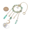 Natural Green Aventurine Chip Pendant Decorations with Brass Moon & Cable Chain & Electroplated Quartz Crystal Tassel HJEW-JM01650-01-3