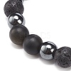 Natural Lava Rock & Synthetic Hematite Beaded Stretch Bracelet BJEW-JB08456-5