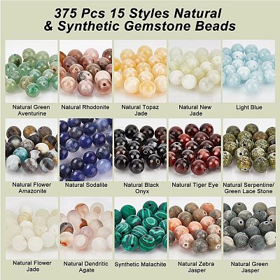 375Pcs 15 Styles Natural & Synthetic Gemstone Beads G-NB0003-87-1