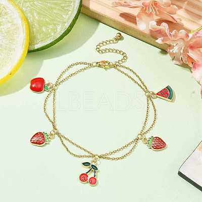 Alloy Enamel Fruit Charm Anklet AJEW-AN00560-02-1