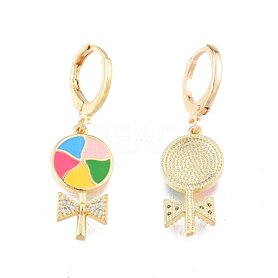 Clear Cubic Zirconia Candy Dangle Leverback Earrings with Colorful Enamel EJEW-N012-81-1