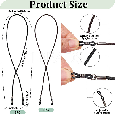2Pcs 2 Colors Cowhide Neck Strap for Eyeglasses AJEW-CL0004-78-1