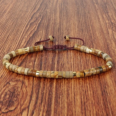 Natural Picture Jasper Heishi Beads Adjustable Braided Bracelets for Men Women LS-BX7041-7-1