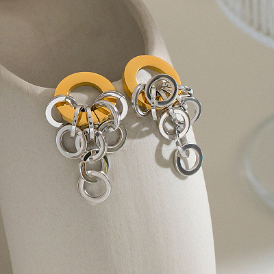 Two Tone 304 Stainless Steel Stud Dangle Earrings for Women WG3EDAB-01-1