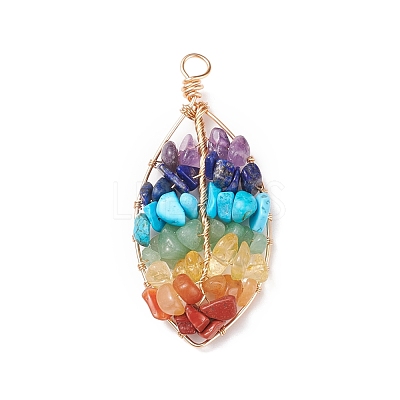 Chakra Natural Mixed Stone Chip Big Pendants PALLOY-JF01662-03-1