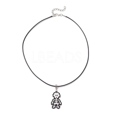 MIYUKI Delica Beads Beaded Halloween Skull Pendant Waxed Cotton Cord Necklaces for Women NJEW-MZ00111-1