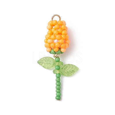 Glass Seed Beaded Rose Pendants PALLOY-MZ00959-01-1