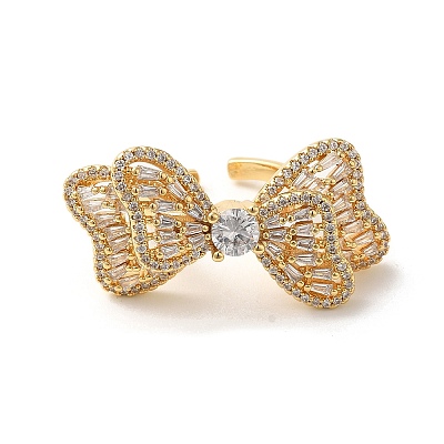Brass Pave Cubic Zirconia Open Cuff Rings for Women RJEW-M169-04G-1