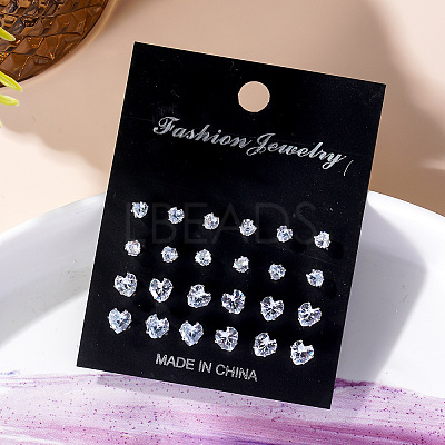 12 Pairs 6 Sizes Brass with Clear Cubic Zirconia Stud Earrings Sets PW-WG99341-01-1