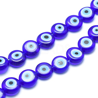 Handmade Evil Eye Lampwork Flat Round Bead Strands LAMP-L058-10mm-12-1