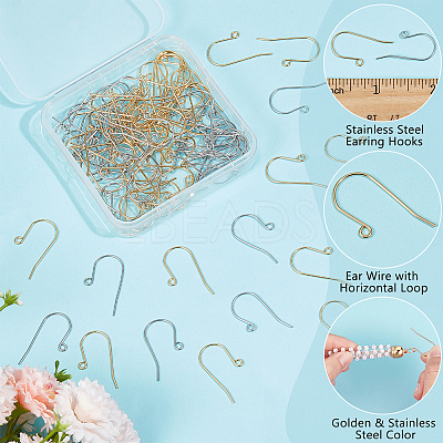 100Pcs 2 Colors 304 Stainless Steel Earring Hooks STAS-UN0053-63-1