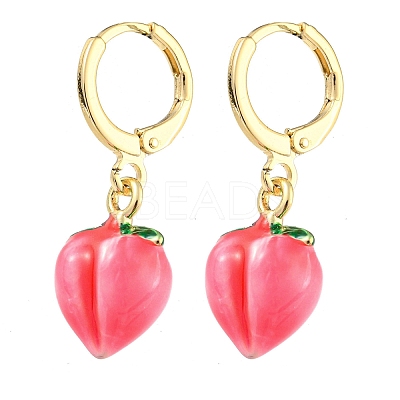 Fuchsia Peach Glass Dangle Leverback Earrings EJEW-P260-01G-1