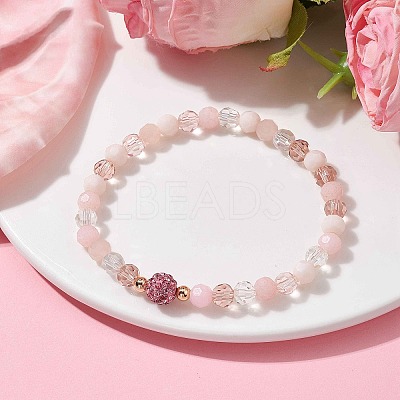 Glass Faceted Round Beaded Stretch Bracelets BJEW-JB10057-02-1