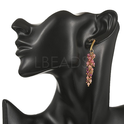 304 Stainless Steel with Natural Mixed Gemstone Stud Earrings EJEW-JE07520-02-1
