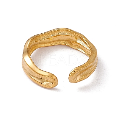 Ion Plating(IP) 304 Stainless Steel Twist Wave Open Cuff Ring for Women RJEW-C045-23G-1