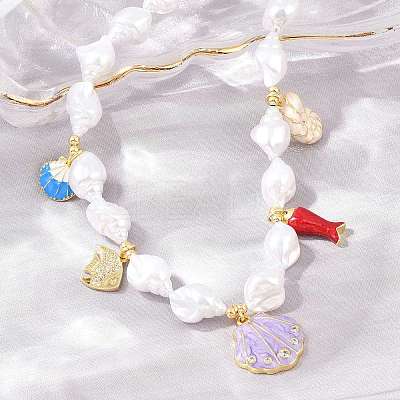 Ocean Brass Pave Cubic Zirconia and Enamel Sea Animals Pendant Necklaces KK-CBA4547-03B-G-1