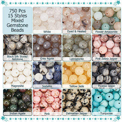 750Pcs 15 Styles Mixed Gemstone Baeds G-NB0005-42D-1
