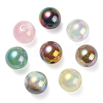 UV Plating Rainbow Iridescent Acrylic Beads OACR-F004-04-1