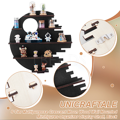 5-Tier Multipurpose Crescent Moon Wood Wall Mounted Minifigures Organizer Display Shelf ODIS-WH0038-169-1