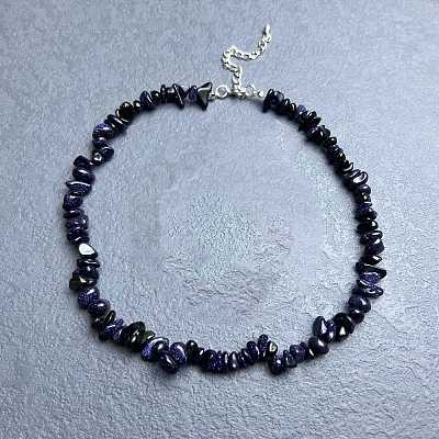 Synthetic Blue Goldstone Chip Beaded Necklaces for Women IW6789-17-1
