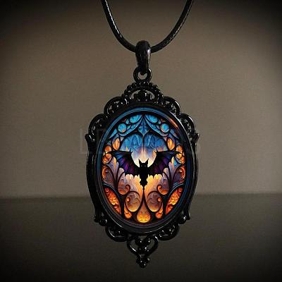 Oval Gothic Alloy Glass Halloween Pendant Necklaces for Women FS-WG73C21-04-1