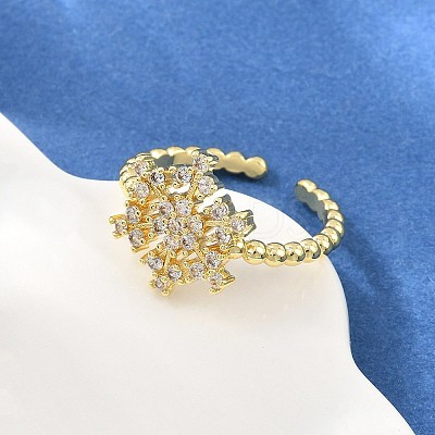 Brass Micro Pave Cubic Zirconia Cuff Open Rings CU-CBACDF6-05G-1