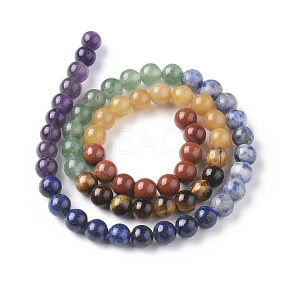 7 Chakra Theme Natural Red Rainbow Jasper & Yellow Aventurine & Tiger Eye & Green Aventurine & Blue Spot Stone & Lapis Lazuli & Amethyst Beads Strands G-F668-23-6mm-1