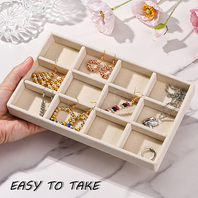 12 Grids Rectangle Wood Covered with Velvet Jewelry Trinket Display Trays AJEW-WH20054-062F-01-1