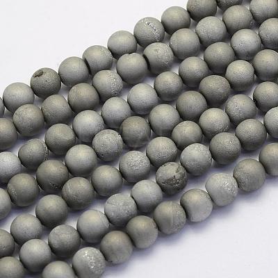 Electroplate Natural Druzy Agate Beads Strands G-G708-8mm-04-1
