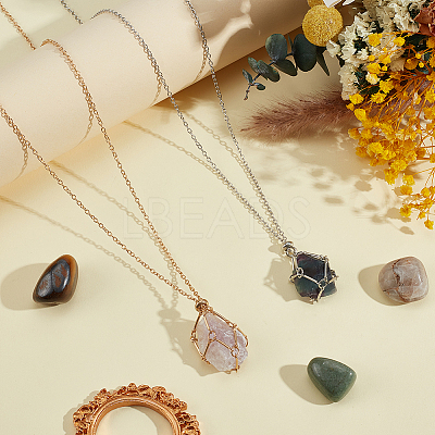 6Pcs 2 Colors Iron Cable Chain Empty Macrame Pouch Pendant Slider Necklace Making NJEW-NB0001-32-1