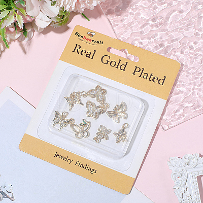 12Pcs Brass Micro Pave Clear Cubic Zirconia Pendants KK-BBC0023-92G-1